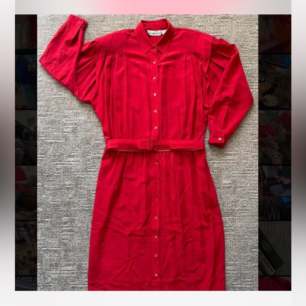 Liz Claiborne Red Button-Front Belted Shirt Dress